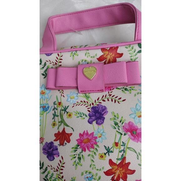 Betsey Johnson Floral Cosmetic Train Case Toiletry Bag Pink Bow Heart 13x10 - Picture 3 of 5